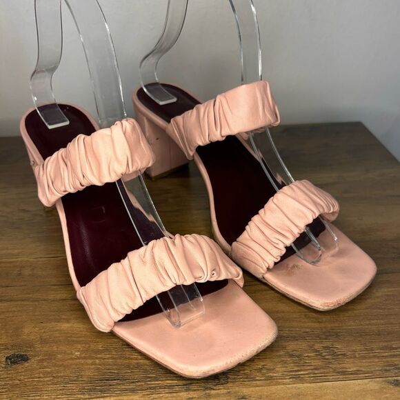 Staud Dark Blush Frankie Ruched Heels/ Mule - Picture 3 of 13